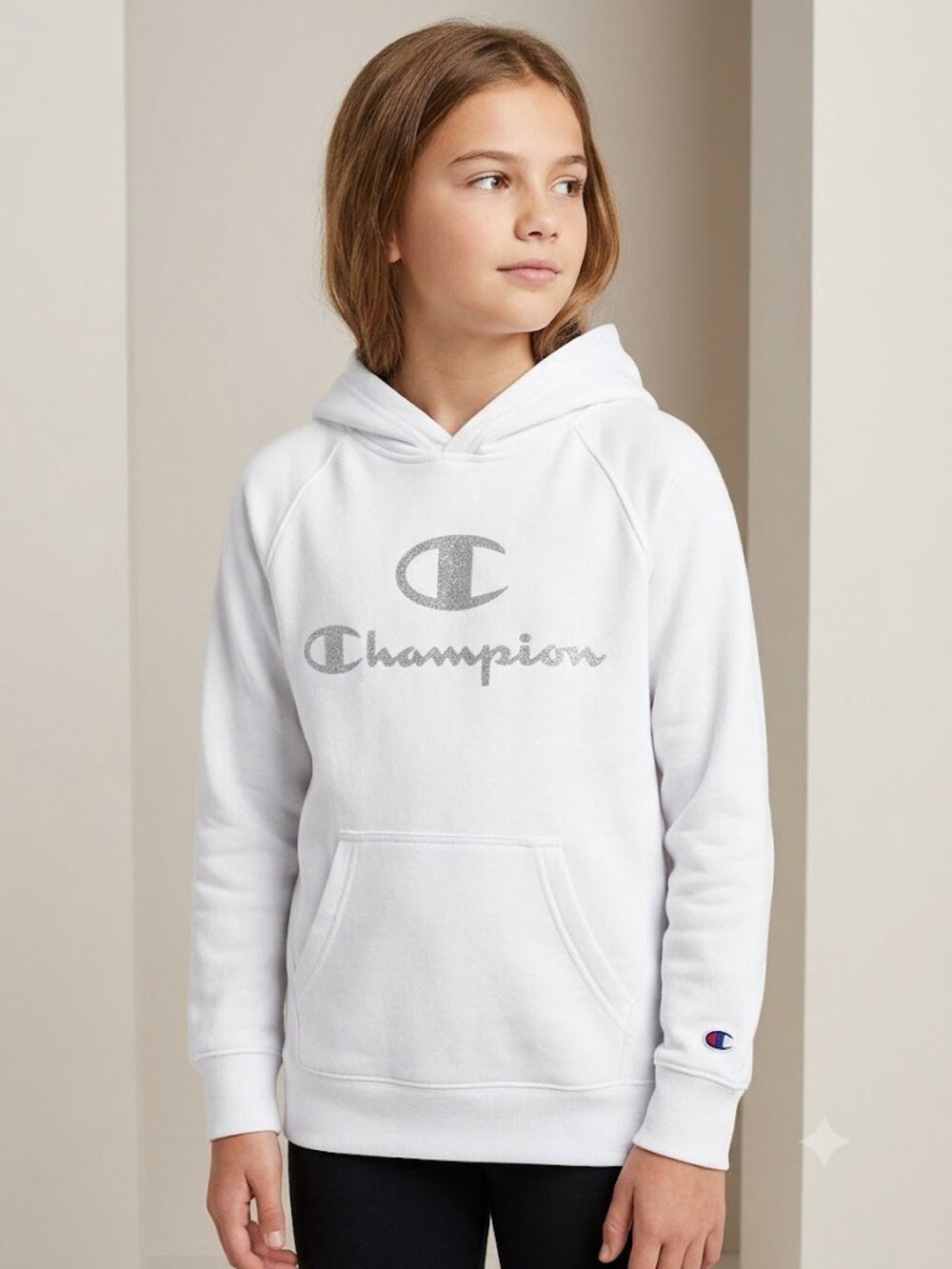 Champion Girls Hooded Sweatshirt White Pullover Medium 10/12